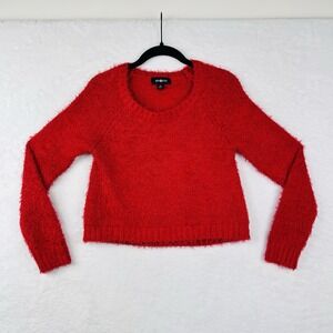 Amy Byer Sweater Womens XL Red Knit Chenille Feathery Soft Long Sleeve Cropped